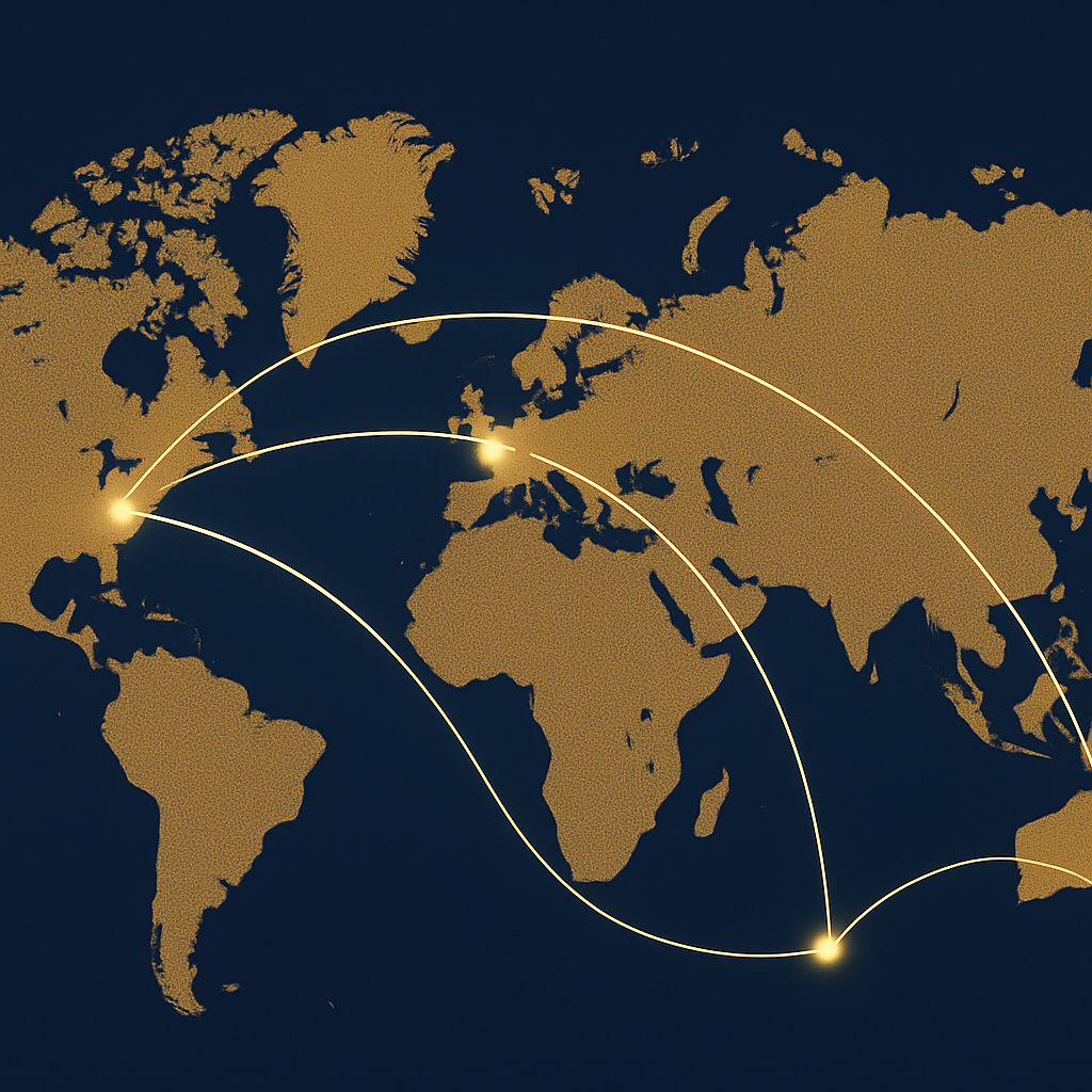 World map showing connections between UK, Canada, Cyprus and Australia